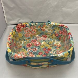 Floral Patterned Basket with Blue Accents